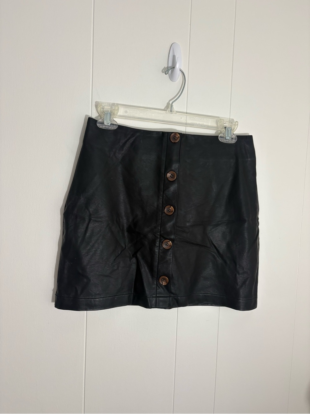 Forever 21 Black Faux Leather Button-Front Mini Skirt
